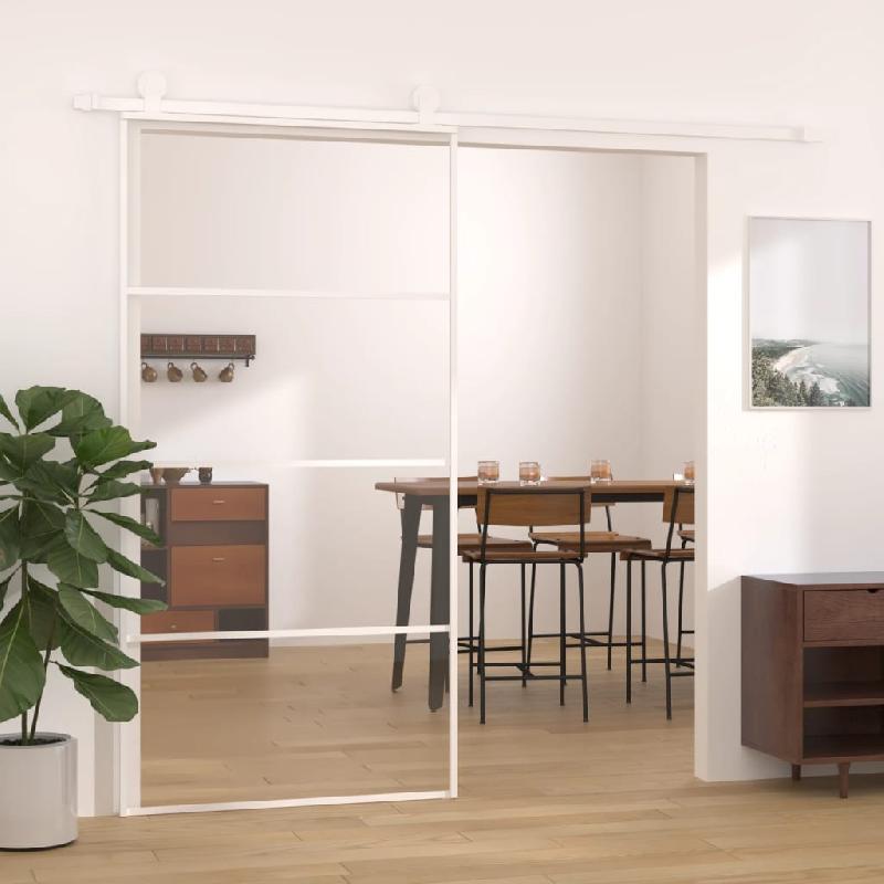 Vidaxl porte coulissante verre esg et aluminium 102,5x205 cm blanc 151664_0