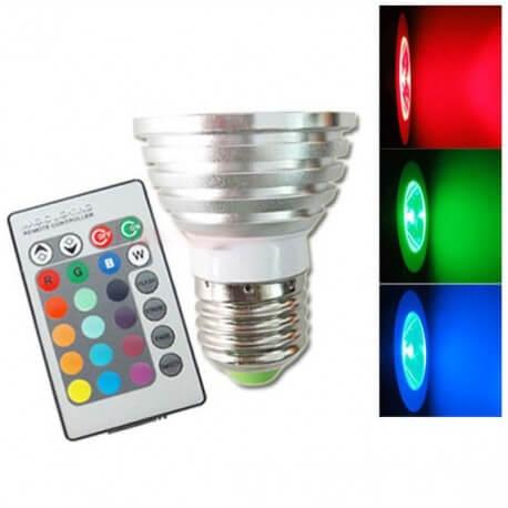 Ampoule LED E27 RGB télécommandée - 15 couleurs, 4 modes, variateur d'intensité - 3W_0
