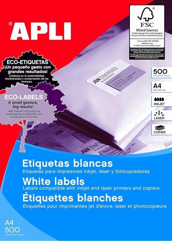 Apli 12000 étiquettes blanches multi-usage, format 70 x 35 mm (500 feuilles A4 / cdt) - 8410782017820_0