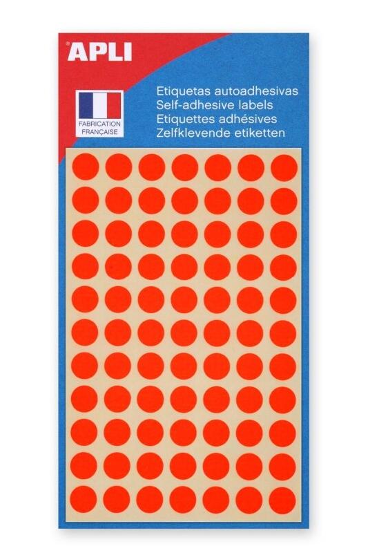 Apli Lot de 5 Etui de 385 pastilles adhésives orange fluo, diam. 8 mm (5 feuilles / cdt) - 3270241118513_0