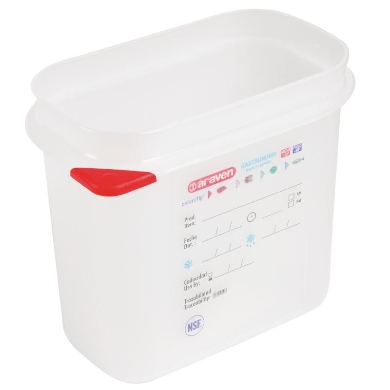 ARAVEN RÉCIPIENTS POUR ALIMENTS AVEC CODE COULEUR GN 1/9, 15 CM