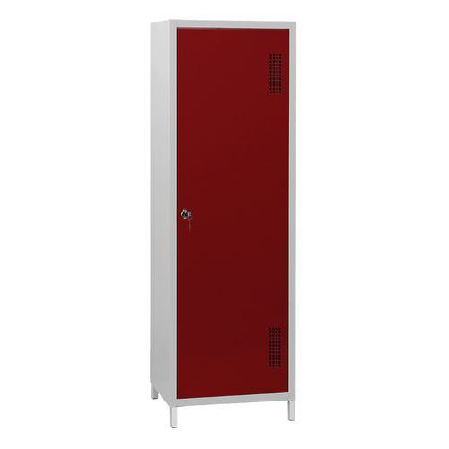 ARMOIRE PENDERIE-RANGEMENT L600 CORPS GRIS CLAIR PORTES ROUGE 3002