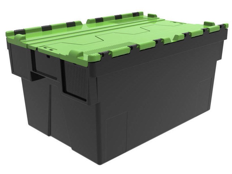 BAC NAVETTE 63 LITRES 600X400 COUVERCLE VERT H.365 MM