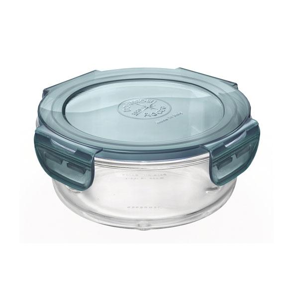 BOÎTE HERMÉTIQUE RONDE EN VERRE COUVERCLE PLASTIQUE GRIS 14 CM - BORMIOLI ROCCO - FRIGOVERRE
