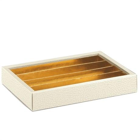 BOÎTE POUR CHOCOLATS + INTERCALAIRE + COUVERCLE 21.5X14.5X3.5 CM CARTON BLANC (VENDU PAR 50)