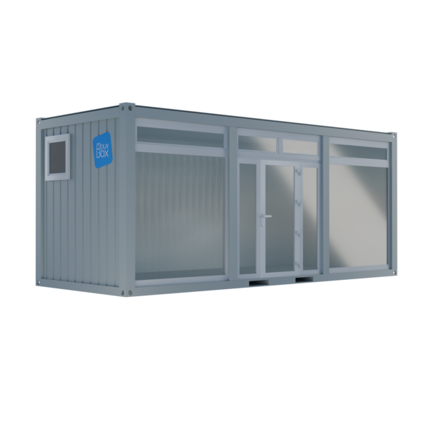 Bureau modulaire - Bulle de vente modulaire de 20' avec face vitrée intégrale et porte vitrée - Pour concessions automobiles, administrations ou événementiel_0