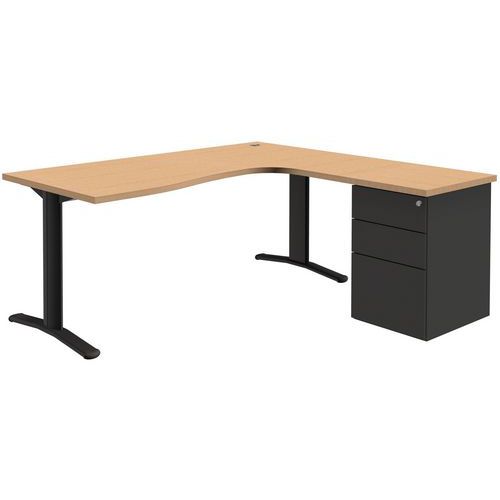 BUREAU COMPACT AVEC CAISSON - RETOUR DROIT - LONGUEUR 180 CM - QUADRIFOGLIO