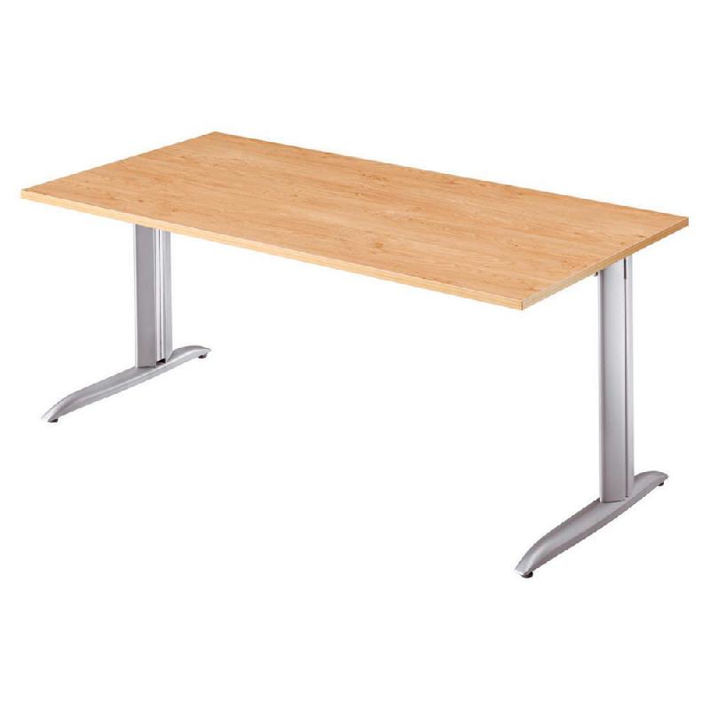 BUREAU DROIT ACTUAL - L. 180 X P. 80 CM - PLATEAU CHENE - PIEDS L - HAUTEUR AJUSTABLE - ALUMINIUM