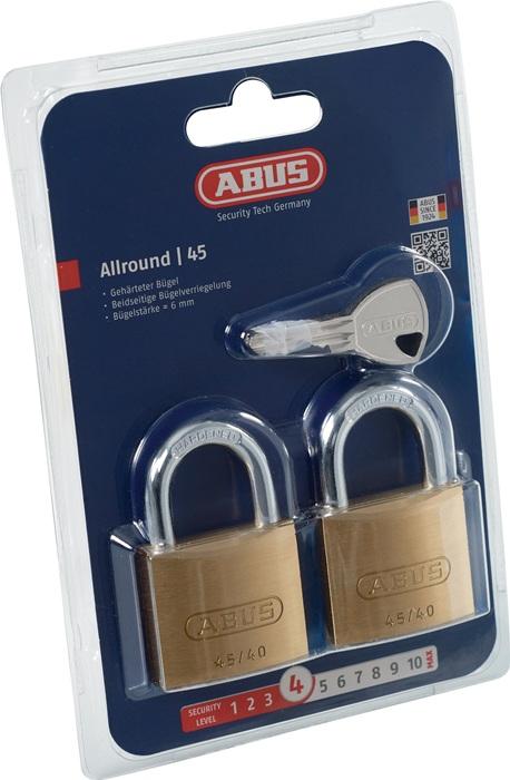 Cadenas cylindrique 45/40 Twins B/SB largeur du corps de verrou 39 mm laiton fermeture identique ABUS_0
