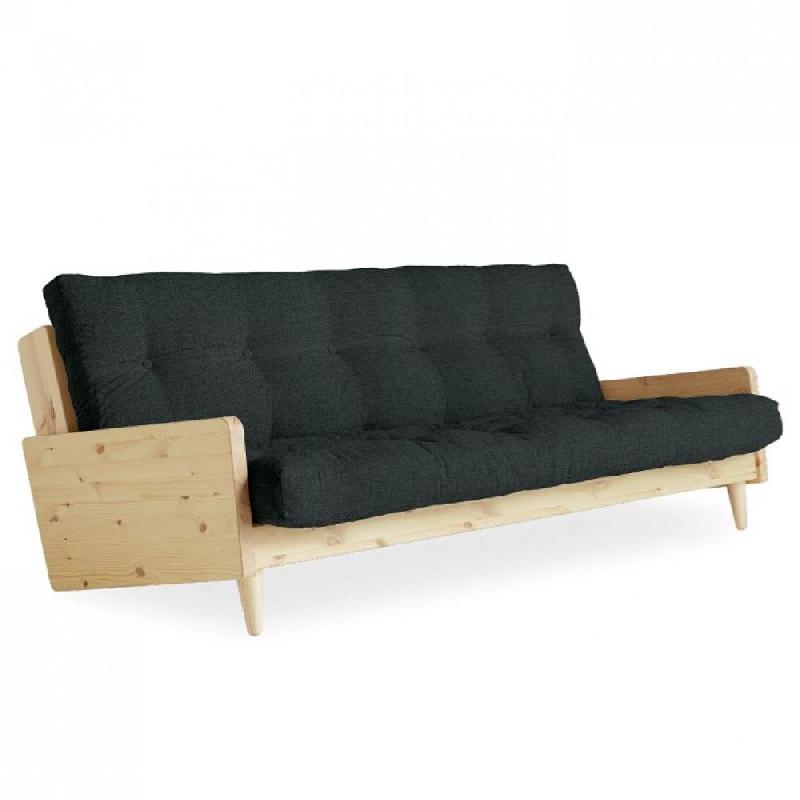 CANAPÉ 3 PLACES CONVERTIBLE INDIE STYLE SCANDINAVE FUTON GRIS ARDOISE COUCHAGE 130*190 CM._0