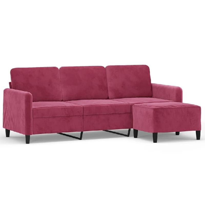 Canapé à 3 places et repose-pieds Rouge bordeaux 180 cm Velours Modèle Orion Office Industriel - 8721012061453_0