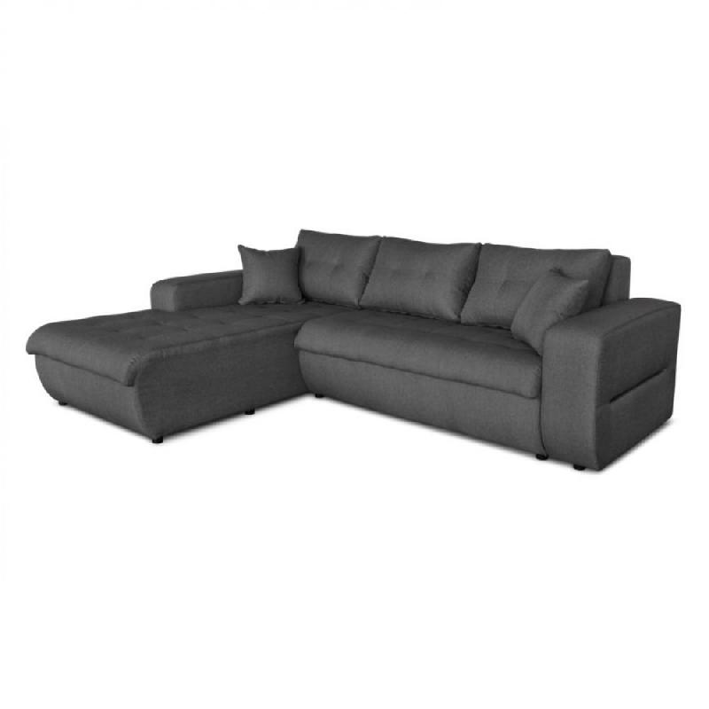 Canapé d'angle gauche convertible ZELI gris foncé - design scandinave avec coffre de rangement et coussins d'appoint_0
