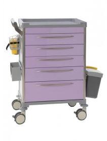 Chariot de soins hospitalier - 5 tiroirs - Lilas - Modèle 63002 - Aluminium composite et Inox AISI 304_0