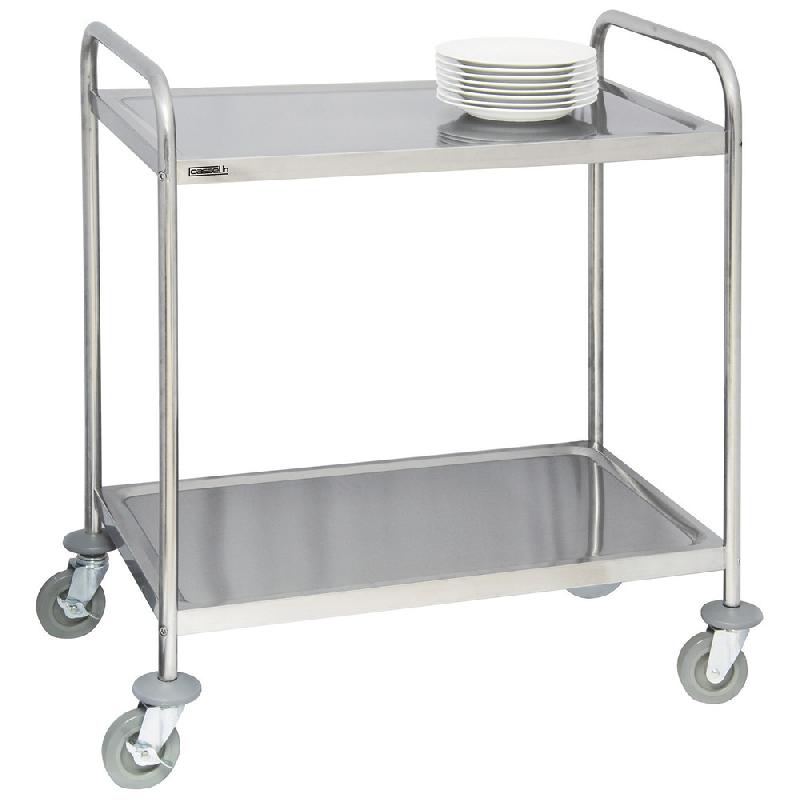CHARIOT EN INOX 2 PLATEAUX AVEC BARRE DE POUSSÉE FORCE 120 KG
