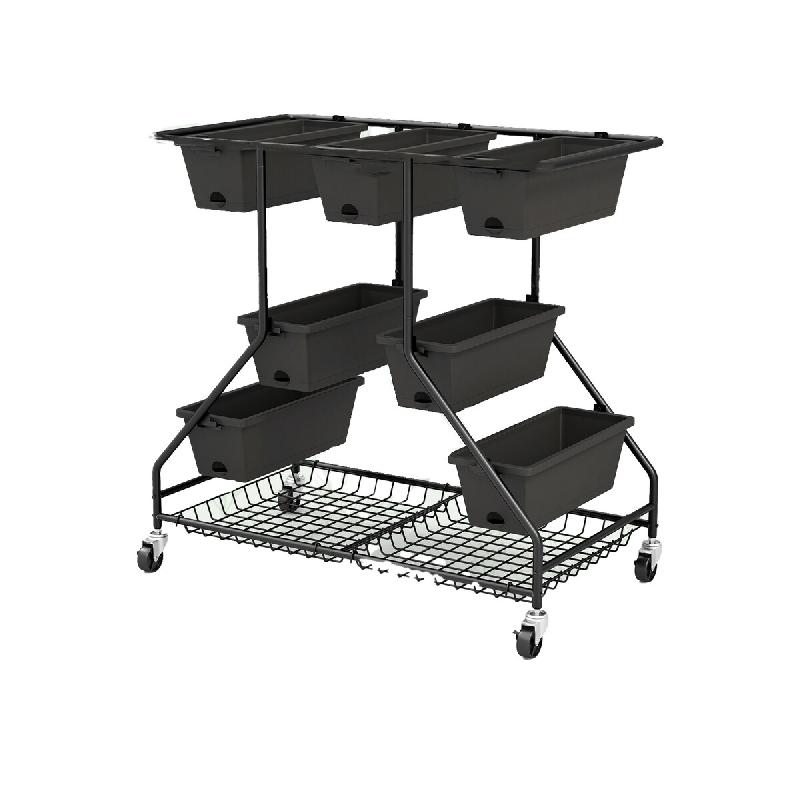 COSTWAY Support à fleurs avec bacs à fleurs, escalier à fleurs avec roulettes, 7 jardinières, 2 paniers et trous de drainage - noir métal SF6476PW_0
