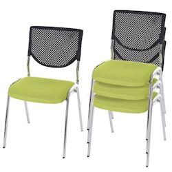 Décoshop26 - 4x chaises visiteur fauteuil de bureau sans roulettes chaise de conférence empilable tissu vert pieds chromés 04_0000551 - 3000040232697_0
