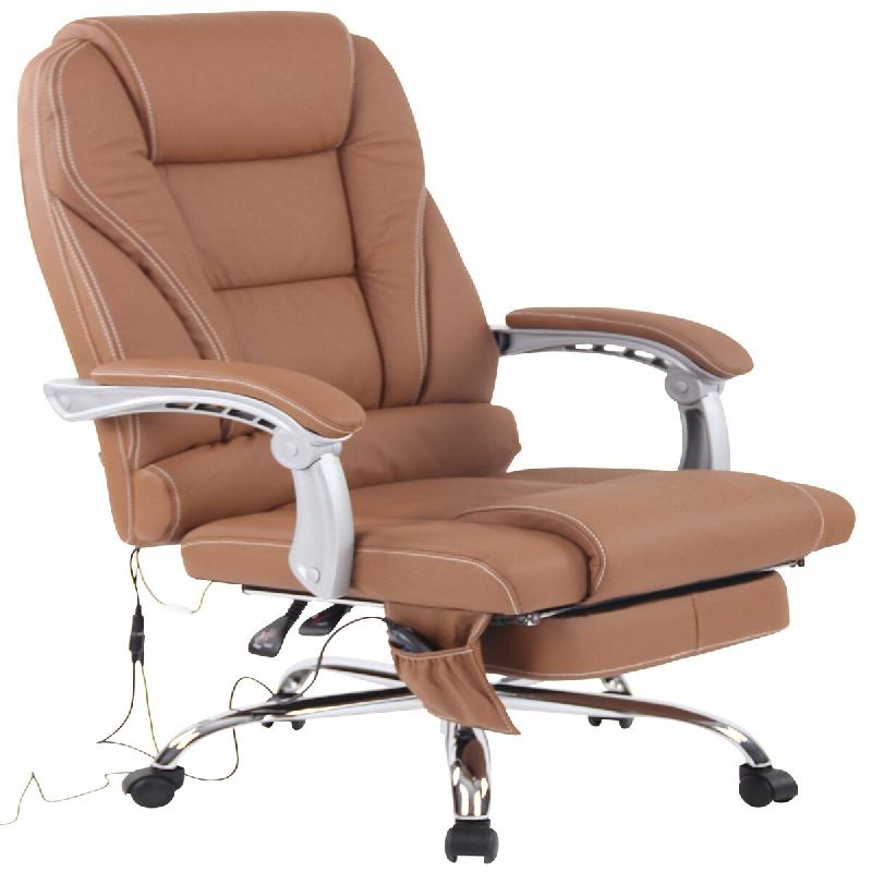 Décoshop26 - Fauteuil de bureau ergonomique fonction massage avec repose-pieds extensible accoudoirs en véritable cuir marron et 10_0006983 - marron_0