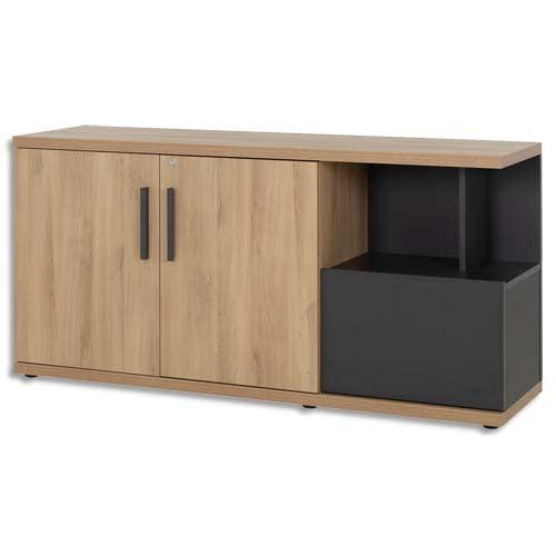 Gautier Office - Crédence Brabant Chêne Anthracite, 2 Portes avec Serrure, Tiroir pour DS - Dimensions : L160 x H78 x P45 cm_0