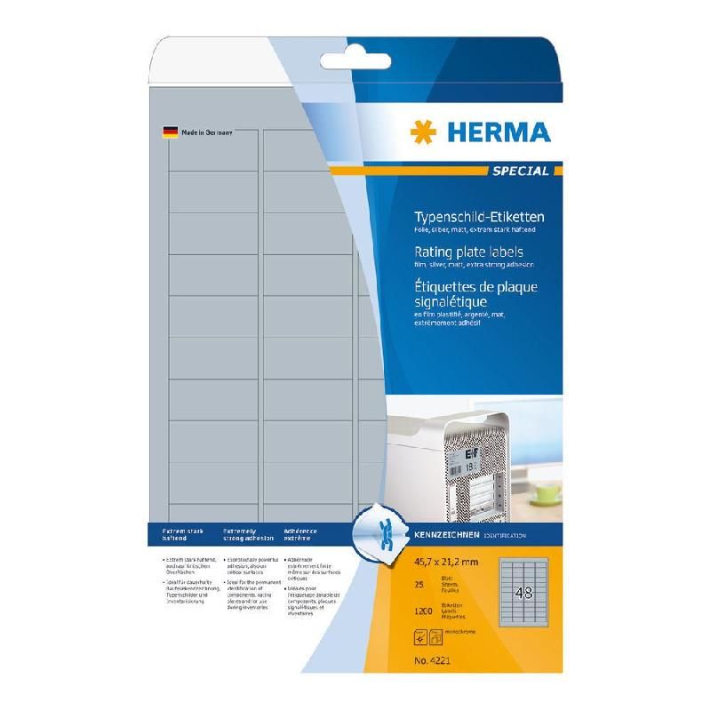 HERMA ETIQUETTES ULTRA-RÉSISTANTES HERMA - 47,7 X 21,2 MM - ARGENTÉ MAT - BOÎTE DE 1200 ÉTIQUETTES