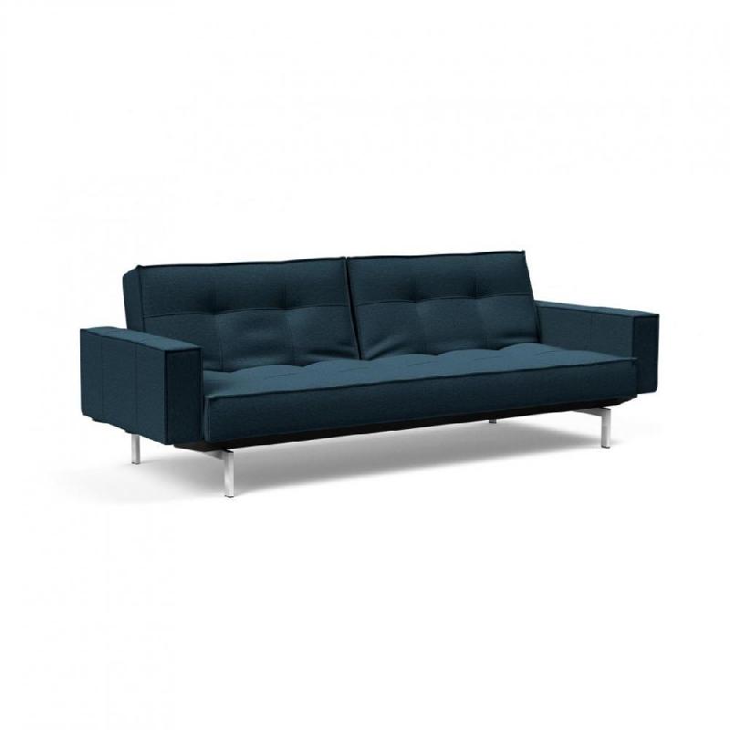 INNOVATION LIVING CANAPÉ SPLITBACK PIEDS CHROMÉ AVEC ACCOUDOIRS CONVERTIBLE LIT 115*210 CM TISSU ARGUS NAVY BLUE_0