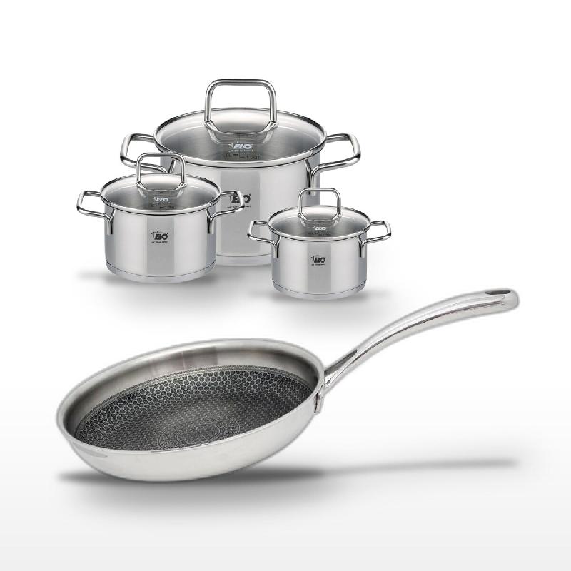 Lot 3 Faitouts Elo Relief Evolution et 1 Poêle 24cm - gris inox 3176239957211_0