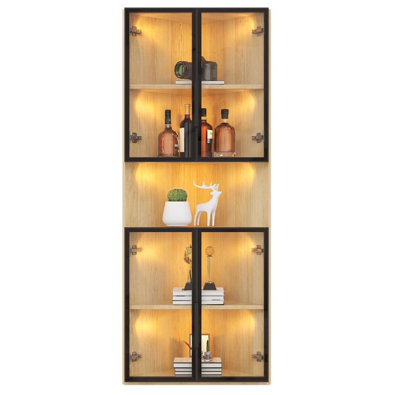 Merax Vitrine d'angle LED 62×32×160 cm, vitrine en verre avec portes en verre trempé, vitrine de collection et bibliothèque aspect chêne - multi-_0