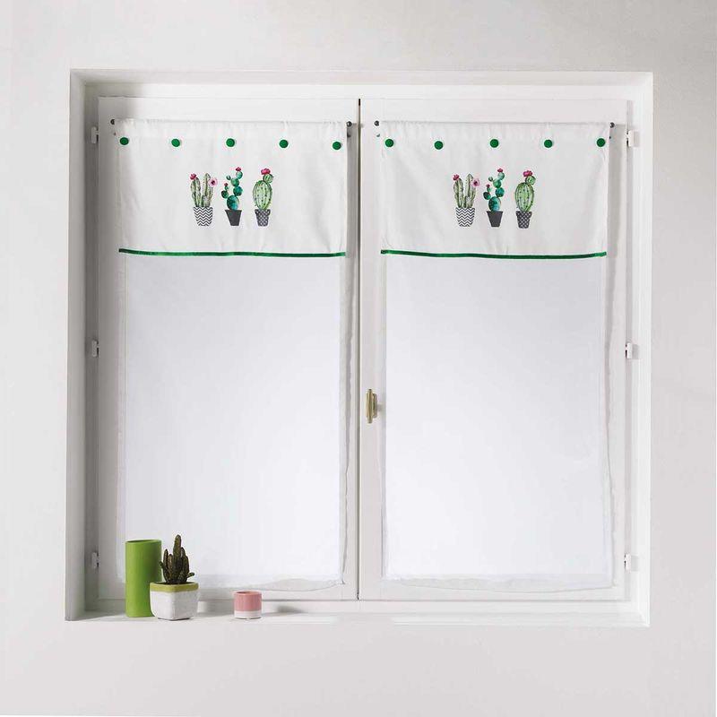 DOUCEUR D'INTÉRIEUR - PAIRE DROITE PASSE TRINGLE 2 X 60 X 160 CM VOILE IMPRIME TROPIC CACTUS