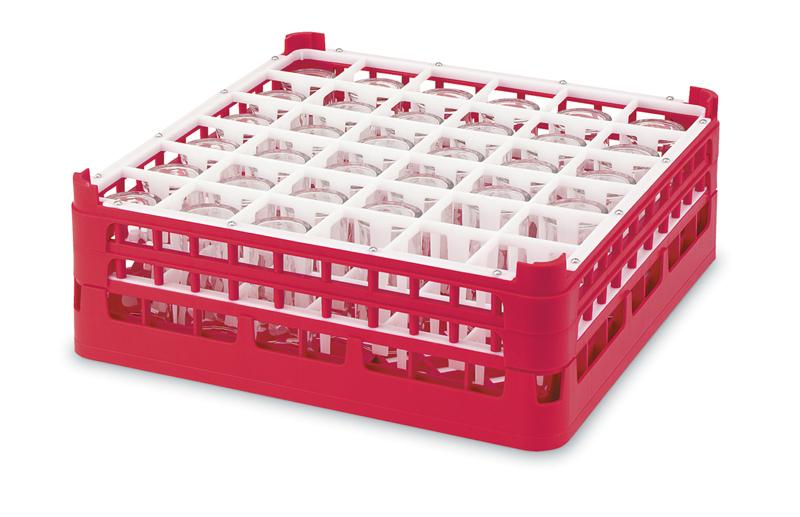 Panier de lavage plastique 500x500 pour 36 verres - cases droites hauteur 71-100 mm - référence 52689C_0