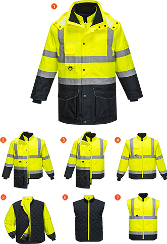 Parka haute-visibilité 7-en-1 Traffic Contrast jaune marine S426, XXL - Réversible, imperméable et respirante avec capuche amovible_0