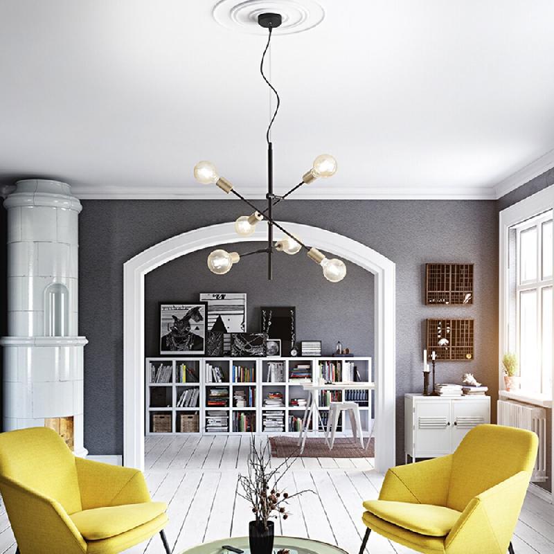 PERENZ Lustre suspendu de style industriel Vector en métal noir mat 6xE27 - noir 8023559511072_0