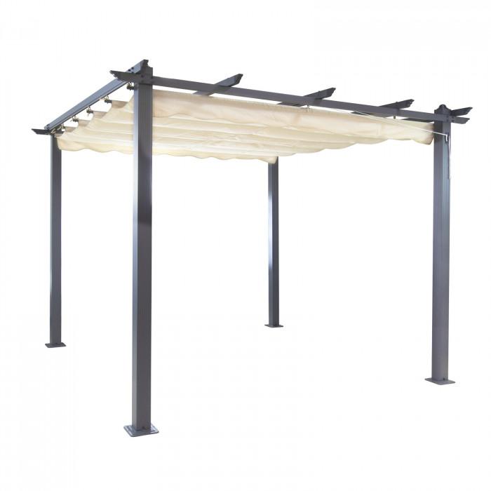 Pergola aluminium toile retractable 3 x 3 m - ecru - tonnelle auvent_0