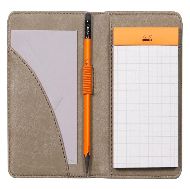 RHODIA 211002C - Livret Porte-Bloc et Porte-Documents N°11 Taupe - pour Bloc-Notes ou Carnets de Format A7 (7,4x10,5 cm) - Simili Cuir Italien Premiu_0