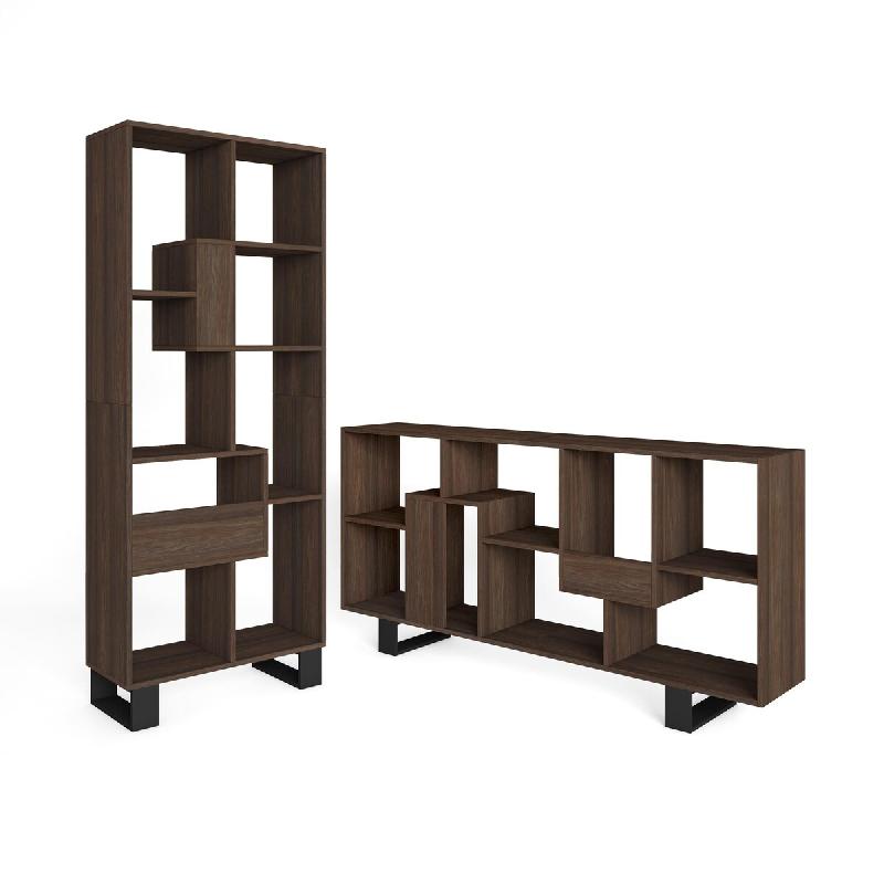 SKRAUT HOME Étagère Bibliothèque, 174x67x31, Design industriel, Chêne foncé - marron Bois manufacturé 609_13_0