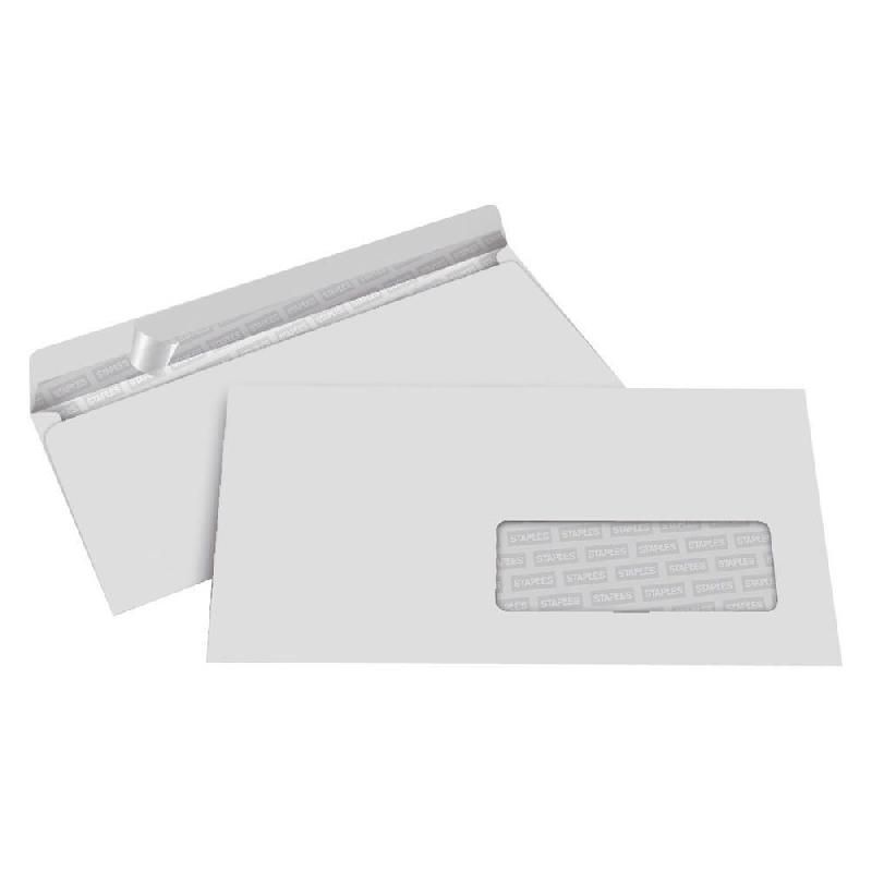 STAPLES ENVELOPPE BLANCHE RECYCLÉE - STAPLES -  - 110 X 220 MM - AUTOADHÉSIVE - AVEC FENÊTRE 35 X 100 MM - 80 G/M2 - BOÎTE DE 500