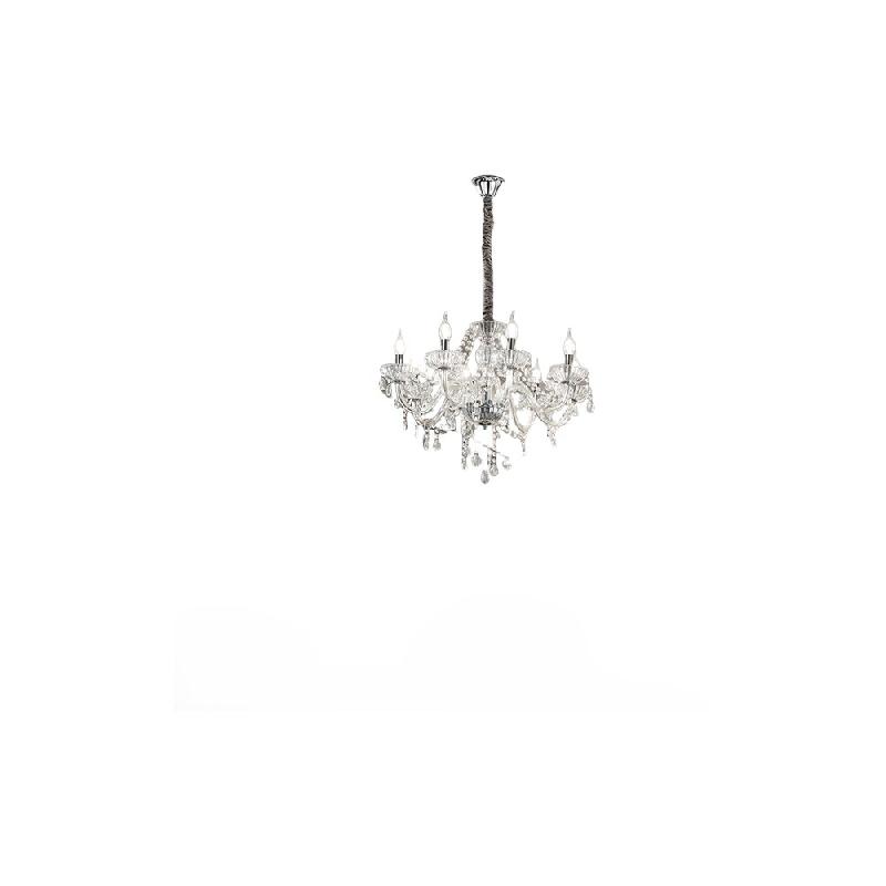 Suspension en verre transparent série 6818, lustre classique à 8 lumières avec douille E14, hauteur réglable 150 cm, coloris gris velours - Perenz_0