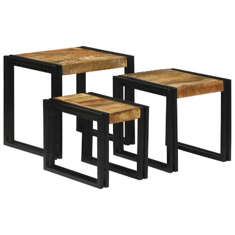Table Gigogne 3 pcs Bois de Mangue Massif et Métal Modèle Outdoor Vega Prime Plus - 4104727_0
