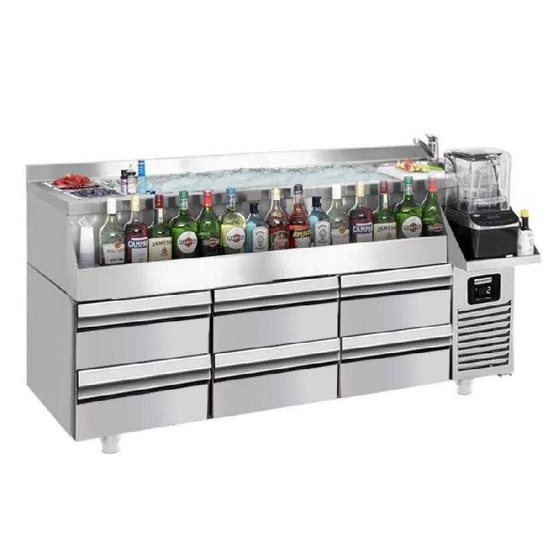 Table réfrigérante bar/boissons 6 tiroirs - 1,6 x 0,6 m - 235 litres_0