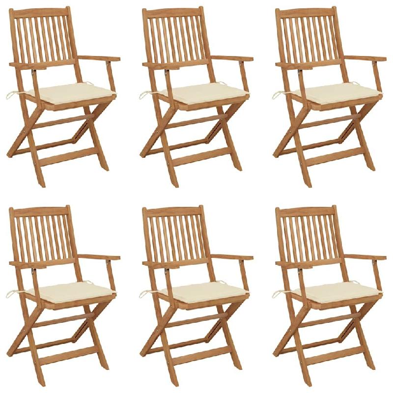 VidaXL Chaises Pliables De Jardin Lot De 6 Avec Coussins Bois D Acacia - beige 3065463_0