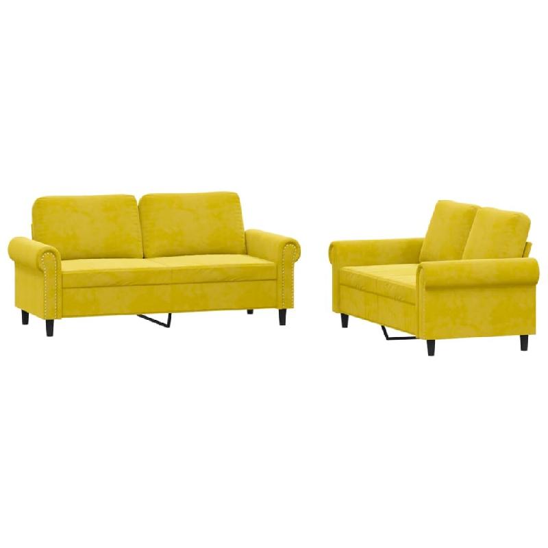 VidaXL Ensemble de canapés 2 pcs avec coussins Jaune Velours Modèle Delviona - 3202216_0