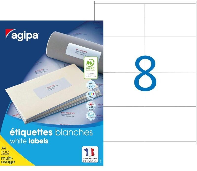 Apli Agipa – Boite Étiquettes Adhésives Blanches Multi–Usages – Certifié FSC – Anti-bourrage - 105 x 70 mm – 800 Étiquettes 119003 - 3270241190038_0