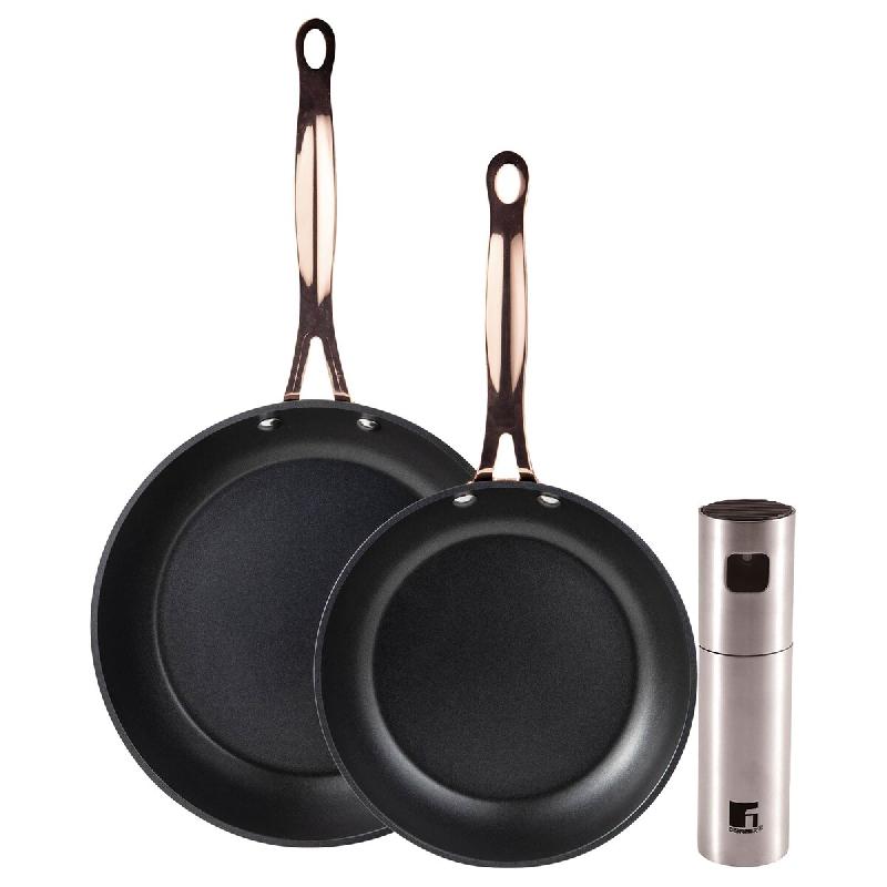BERGNER - Jeu de 2 Poêles Ø20/24 cm en Aluminium Forgé Noir Mat avec Vaporisateur d'Huile/Vinaigre Ø4x17,5 cm en Acier Inoxydable - PK9546_0