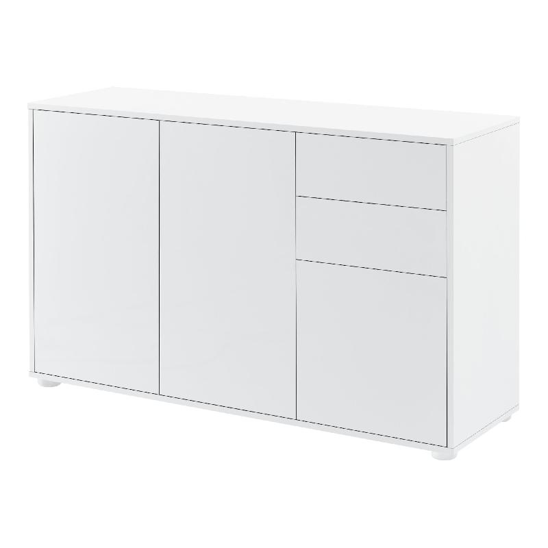 Buffet commode - meuble de rangement pratique 2 tiroirs, 3 portes - 117 cm - blanc brillant 03_0005046_0
