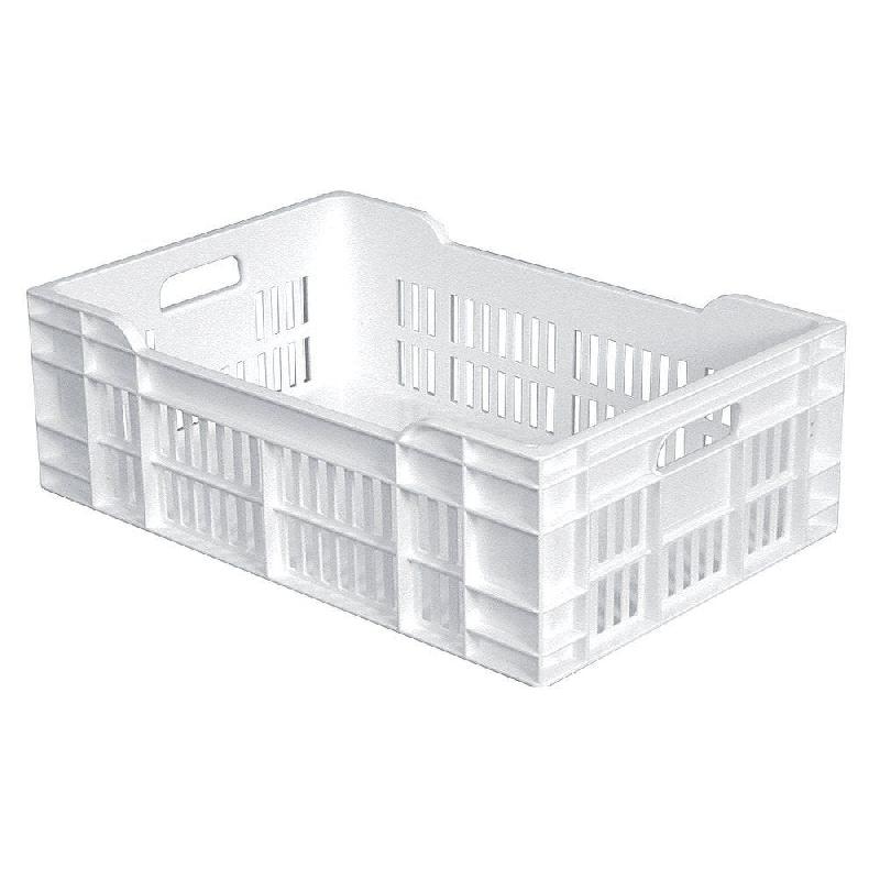 Caisse ajourée fond plein blanche - 60x40x20 cm - Norme contact alimentaire - Fabriqué en France_0