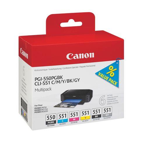 CANON PGI-550BK - CLI-551 PACK CARTOUCHE DE 6 COULEURS POUR IMPRIMANTE JET D'ENCRE - CARTOUCHE AUTHENTIQUE