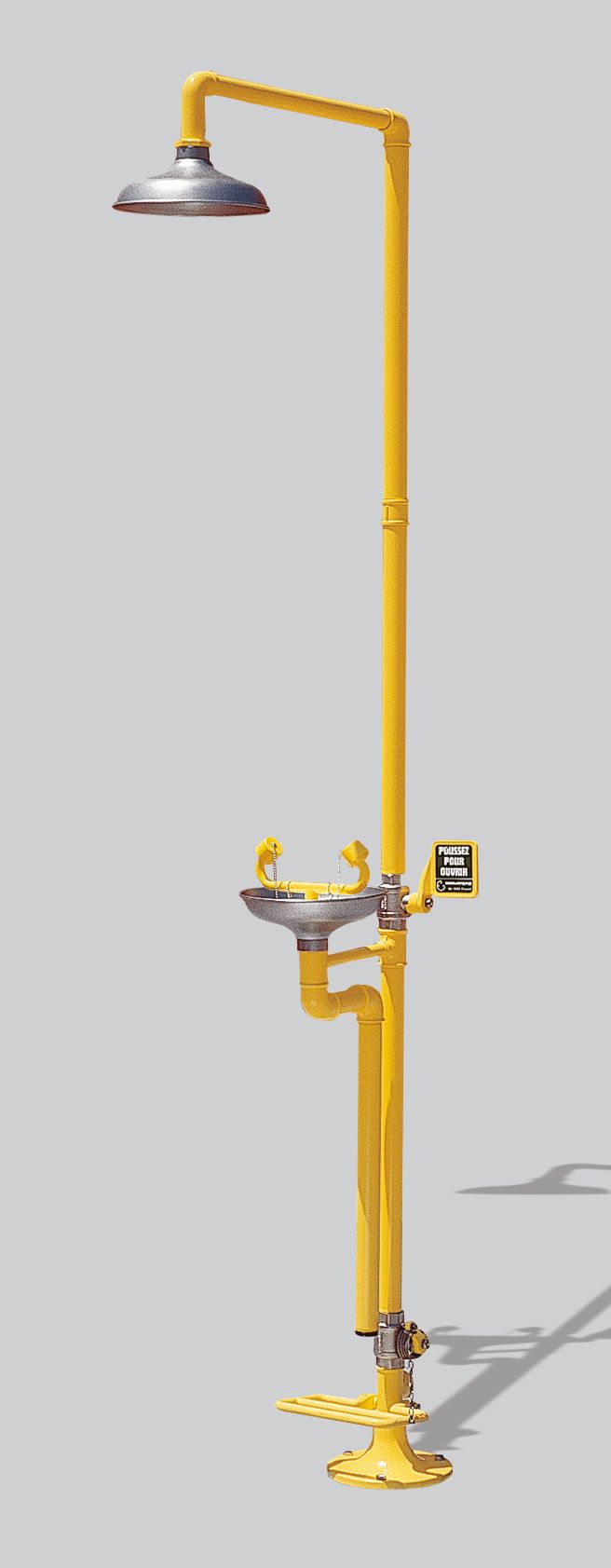 Combiné douche lave-yeux pour extérieur - Ref 39102 - Inox, acier zingué avec résine Rilsan jaune_0