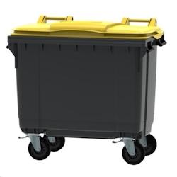 Conteneur poubelle 660 litres - Couvercle jaune - PEHD stabilisé UV - 4 roues avec freins_0