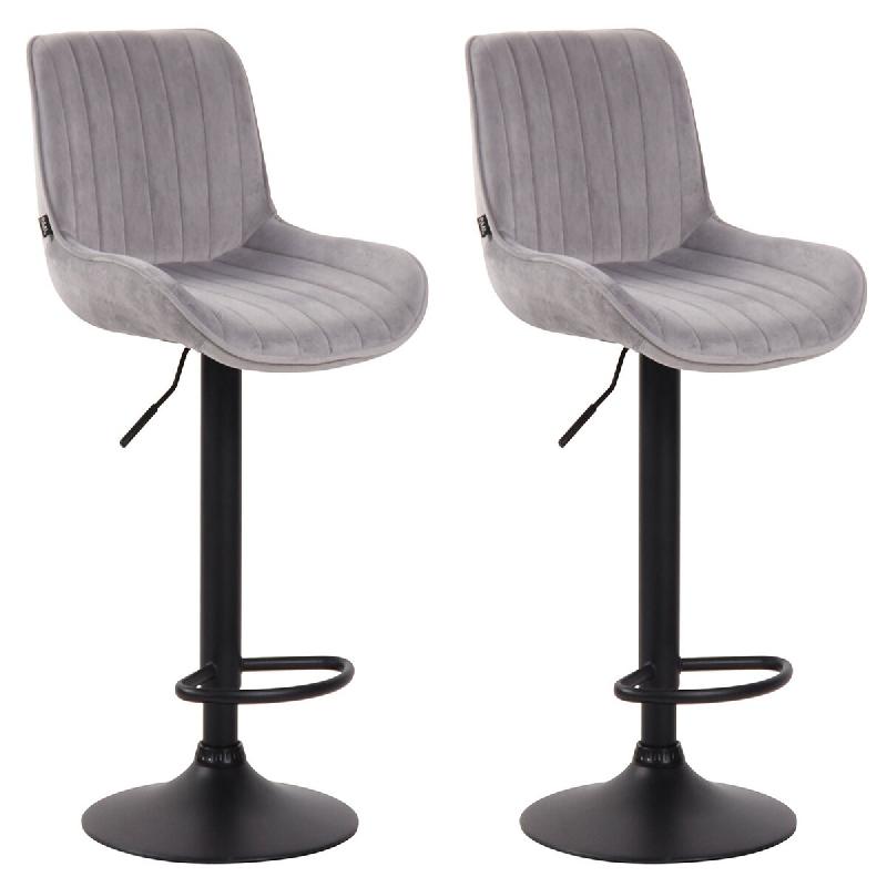 Décoshop26 - Lot de 2 tabourets de bar moderne confortable réglable en velours gris clair pied trompette métal noir TDB10401 - gris 3000482969601_0