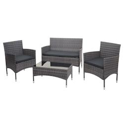 Décoshop26 - Salon de jardin balcon jardin en polyrotin gris canapé fauteuils table coussin gris foncé 04_0004209 - gris 3000411332698_0