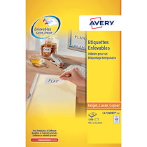 ETIQUETTES ENLEVABLES 45,7 X 21,2 MM AVERY L4736-25 - POCHETTE DE 1200