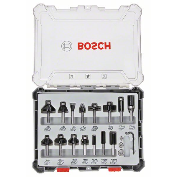 FRAISE MIXTE BOSCH QUEUE DE 6 MM EN COFFRET DE DÉMARRAGE DE 15 OUTILS